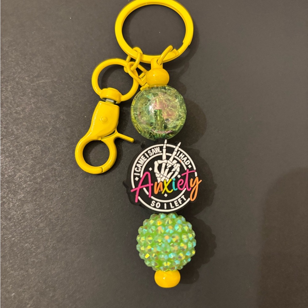 Yellow and Green Keychain with Anxiety Charm